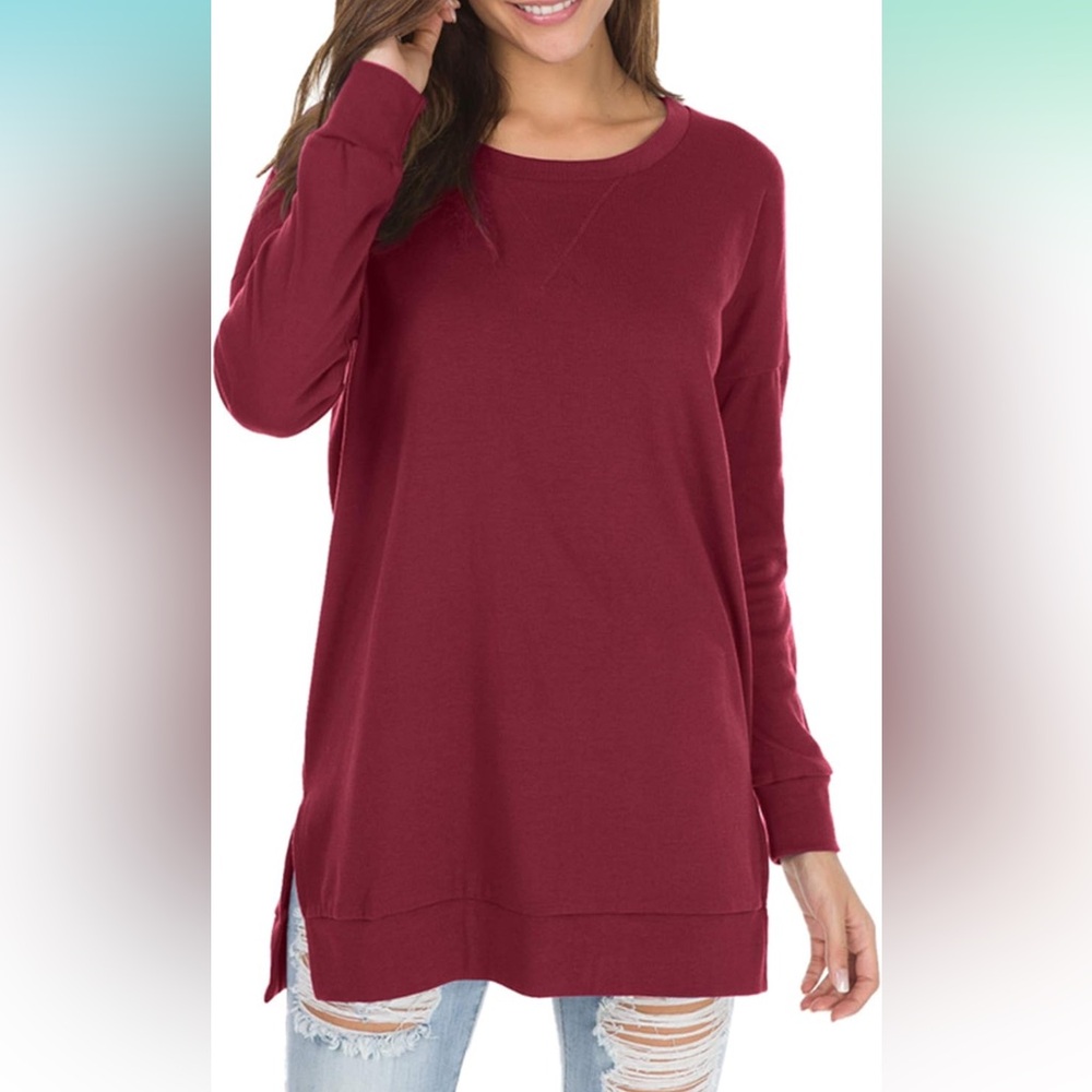 levaca Women's Long Sleeve Side Split Blouse Casual Pullover Tunic Tops